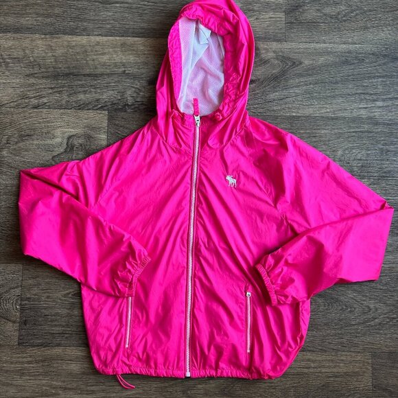 Abercrombie & Fitch Windbreaker Jacket Pink Hooded Zip Up SZ M Y2K Preppy - Picture 1 of 9